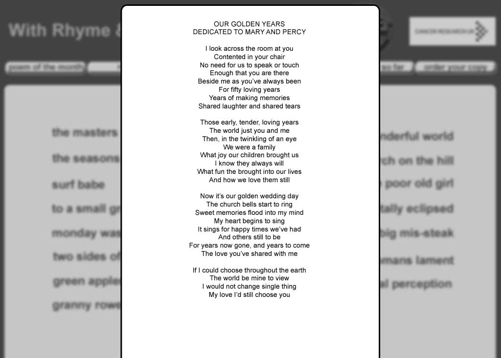 Our Golden Years - Poem of the Month January 2011